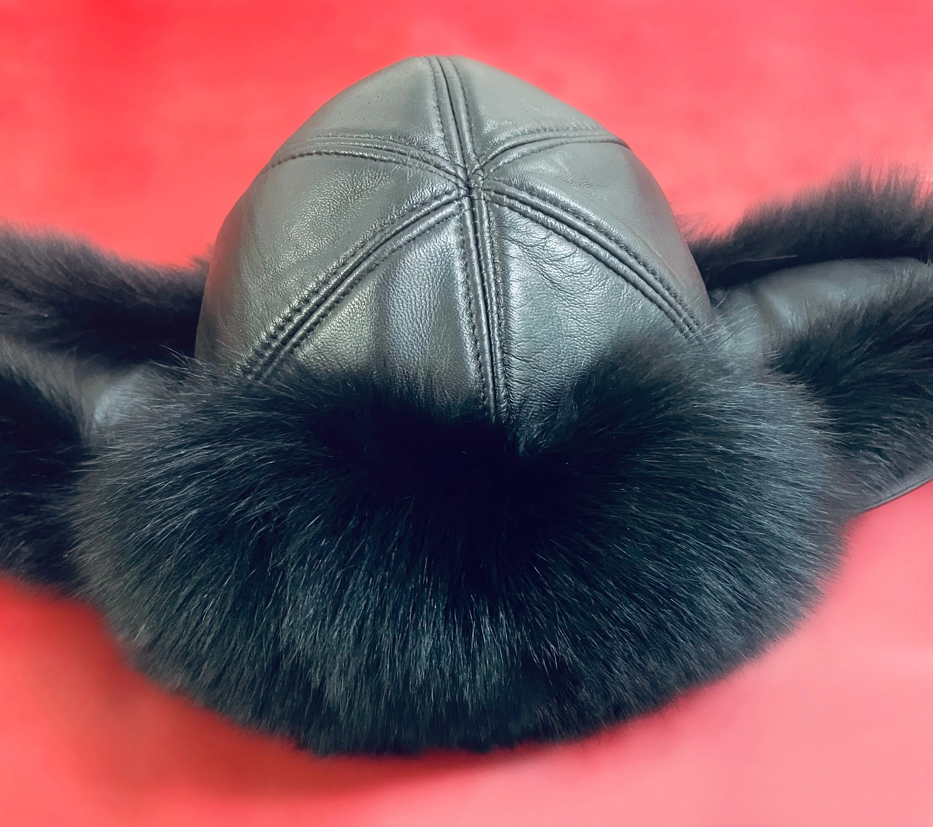 Fallon Aurielle Trapper Fox Fur & Leather Hat (Black)