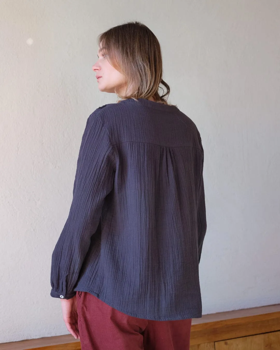 Fara Embroidered Cotton Blouse | Grey