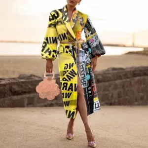 Fashion Letter Print Long Sleeves Coats for Women