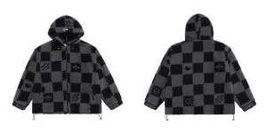 Fashion Plaid  Print Lambswool Winter Jacket Couple Streetwear