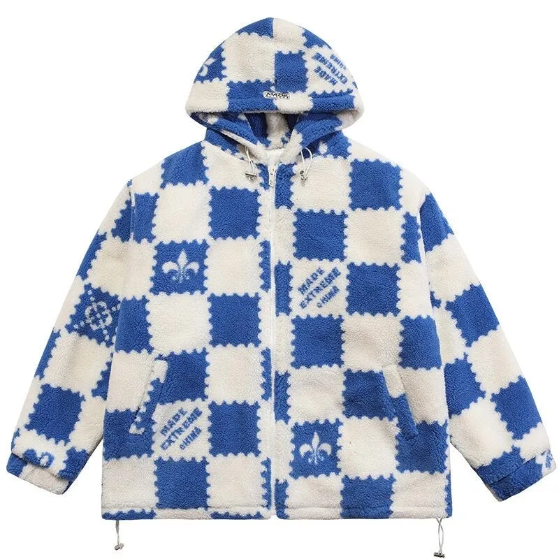 Fashion Plaid  Print Lambswool Winter Jacket Couple Streetwear