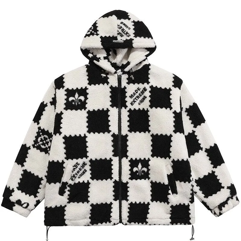 Fashion Plaid  Print Lambswool Winter Jacket Couple Streetwear