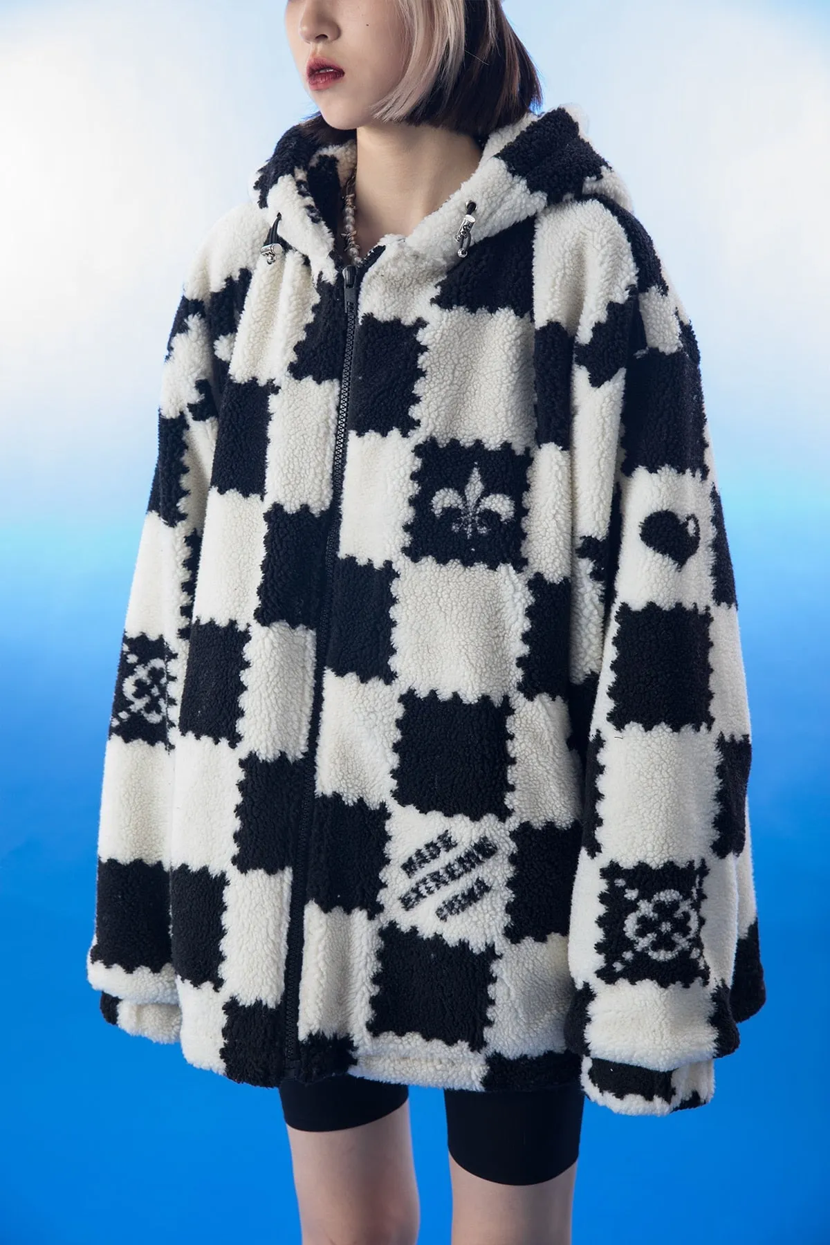 Fashion Plaid  Print Lambswool Winter Jacket Couple Streetwear