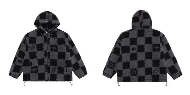 Fashion Plaid  Print Lambswool Winter Jacket Couple Streetwear
