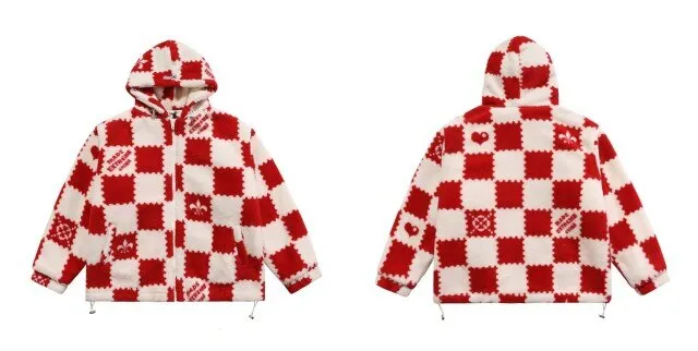 Fashion Plaid  Print Lambswool Winter Jacket Couple Streetwear