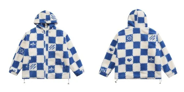 Fashion Plaid  Print Lambswool Winter Jacket Couple Streetwear