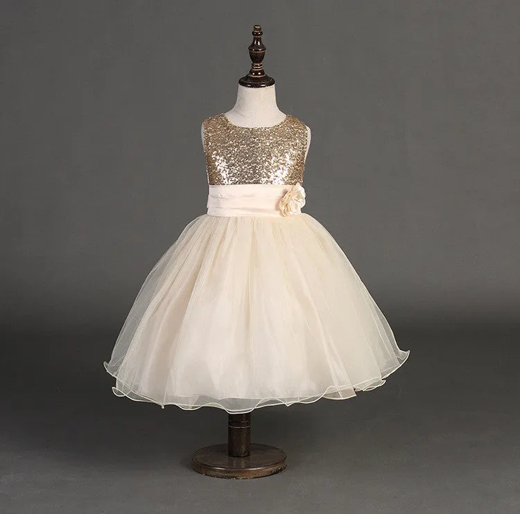 Fashion Sequin Flower Girl Dress Party Birthday wedding princess Toddler baby Girls Clothes Children Kids Girl Dresses