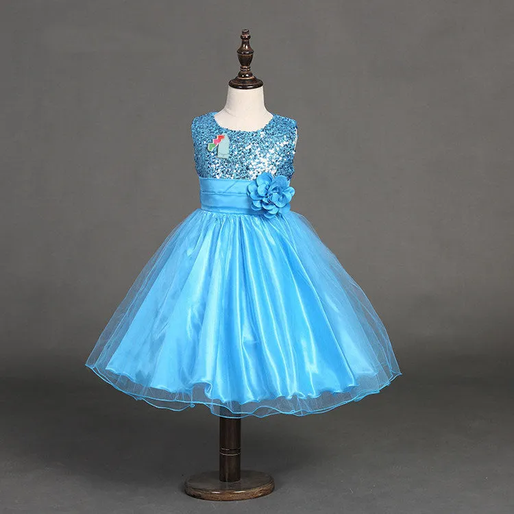 Fashion Sequin Flower Girl Dress Party Birthday wedding princess Toddler baby Girls Clothes Children Kids Girl Dresses