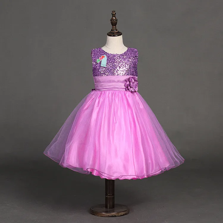 Fashion Sequin Flower Girl Dress Party Birthday wedding princess Toddler baby Girls Clothes Children Kids Girl Dresses