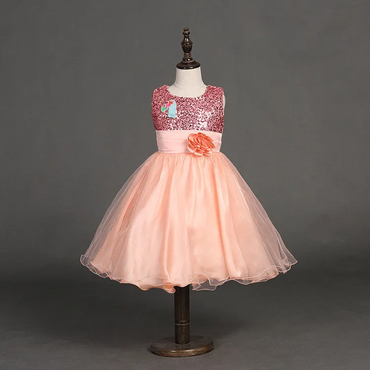 Fashion Sequin Flower Girl Dress Party Birthday wedding princess Toddler baby Girls Clothes Children Kids Girl Dresses