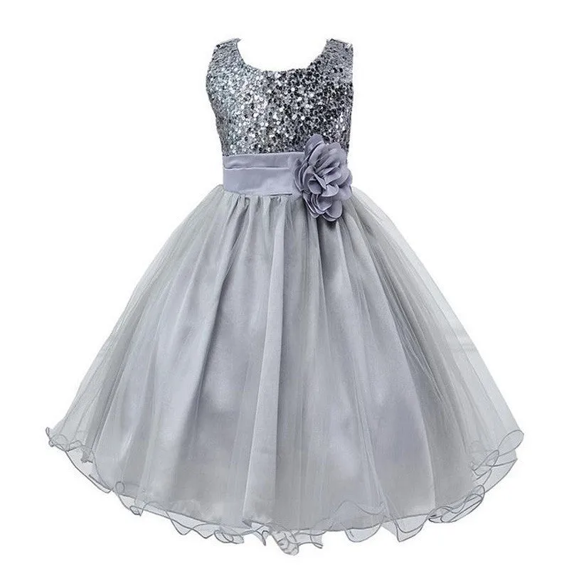Fashion Sequin Flower Girl Dress Party Birthday wedding princess Toddler baby Girls Clothes Children Kids Girl Dresses