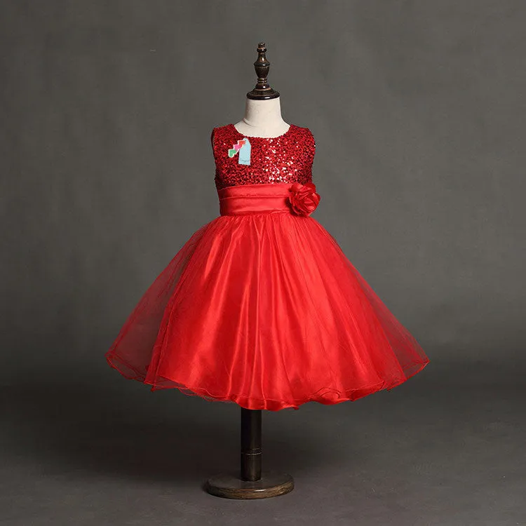Fashion Sequin Flower Girl Dress Party Birthday wedding princess Toddler baby Girls Clothes Children Kids Girl Dresses