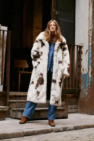 Faux Fur Cow Print Coat – Cozy Chic Statement Outerwear