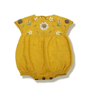 Flora Cotton Romper, Mustard