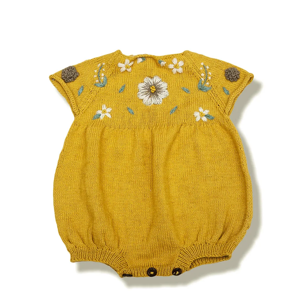 Flora Cotton Romper, Mustard