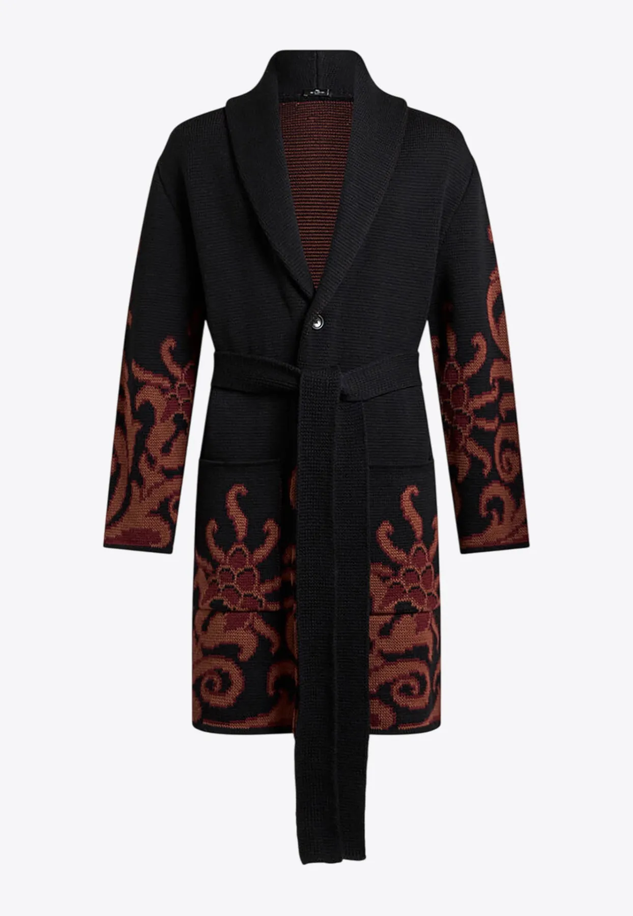 Floral Jacquard Single-Breasted Coat