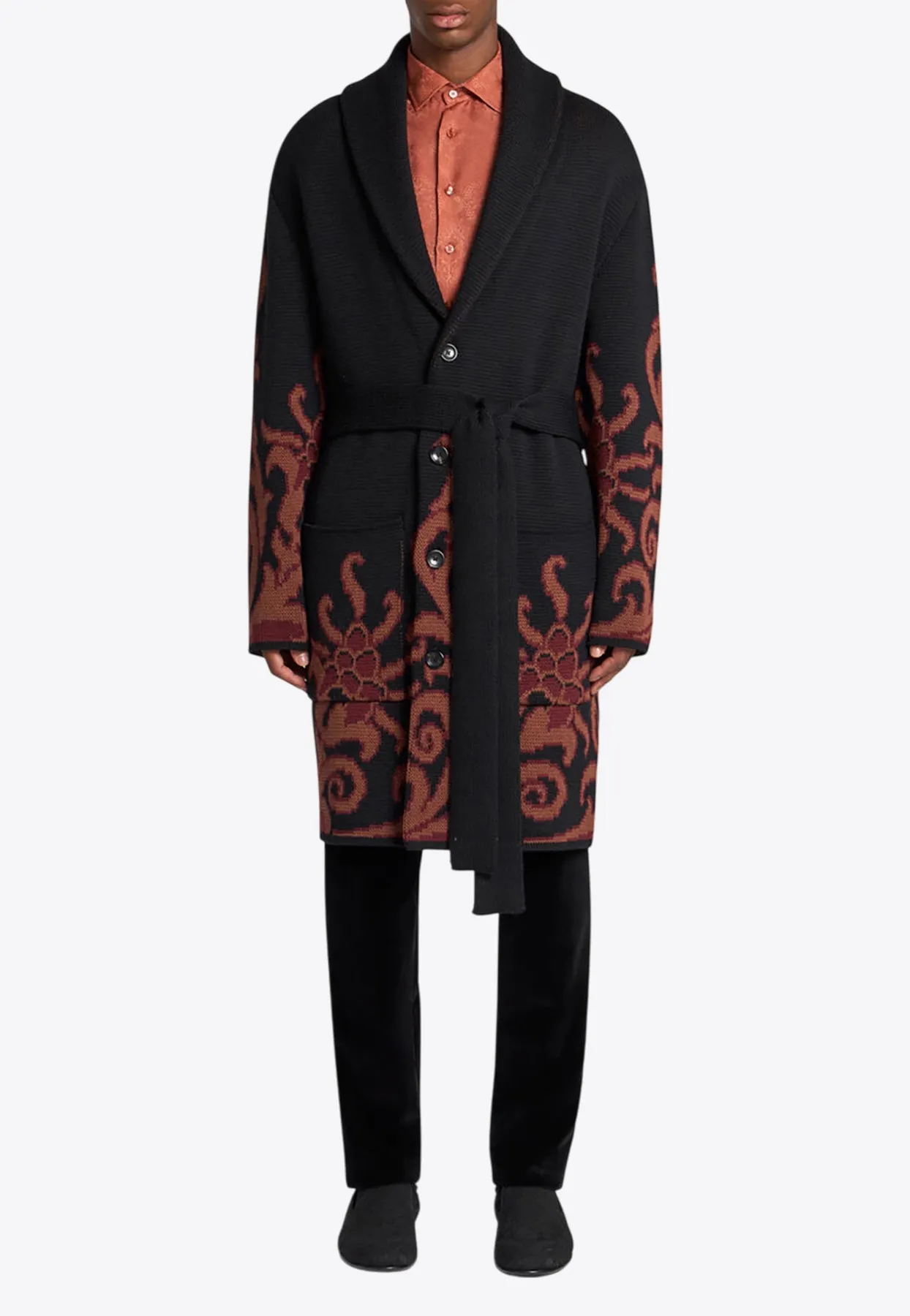 Floral Jacquard Single-Breasted Coat