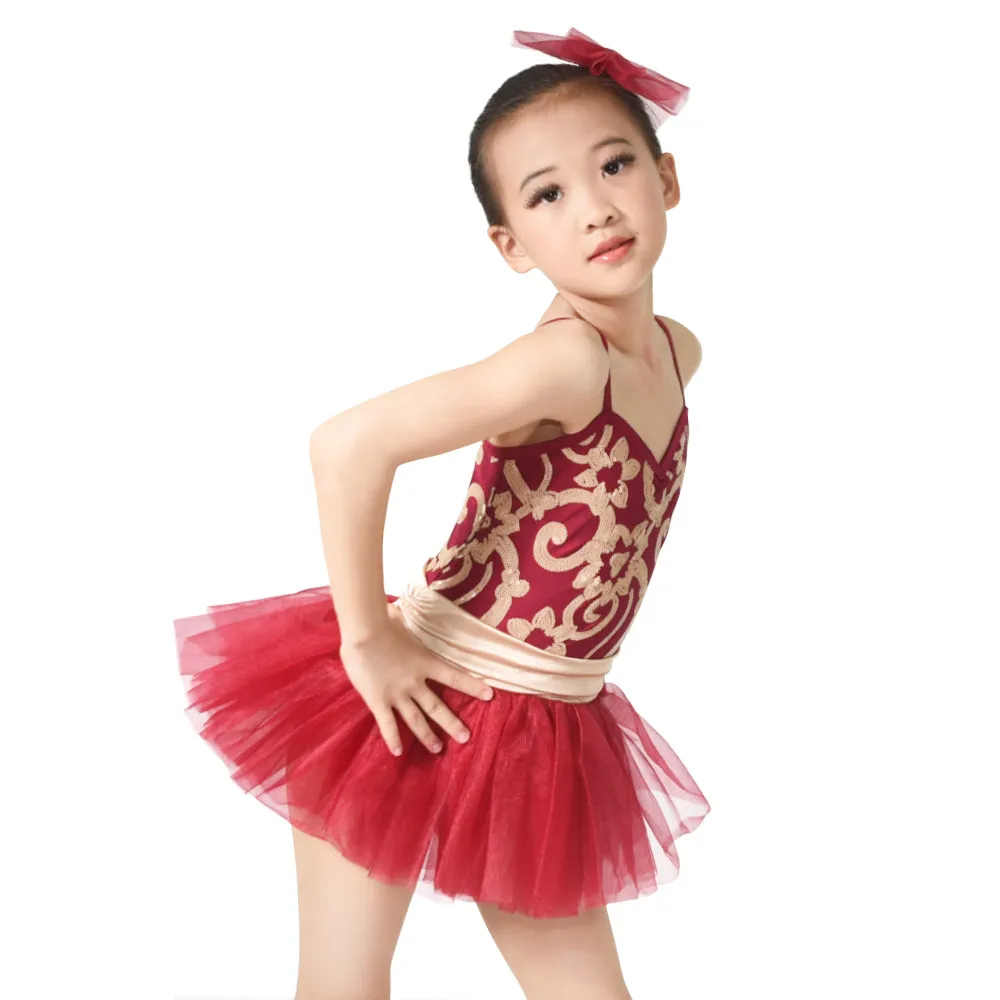 Floral Sequined Tutu Dress Dance Costume Performance Clothes for Girls