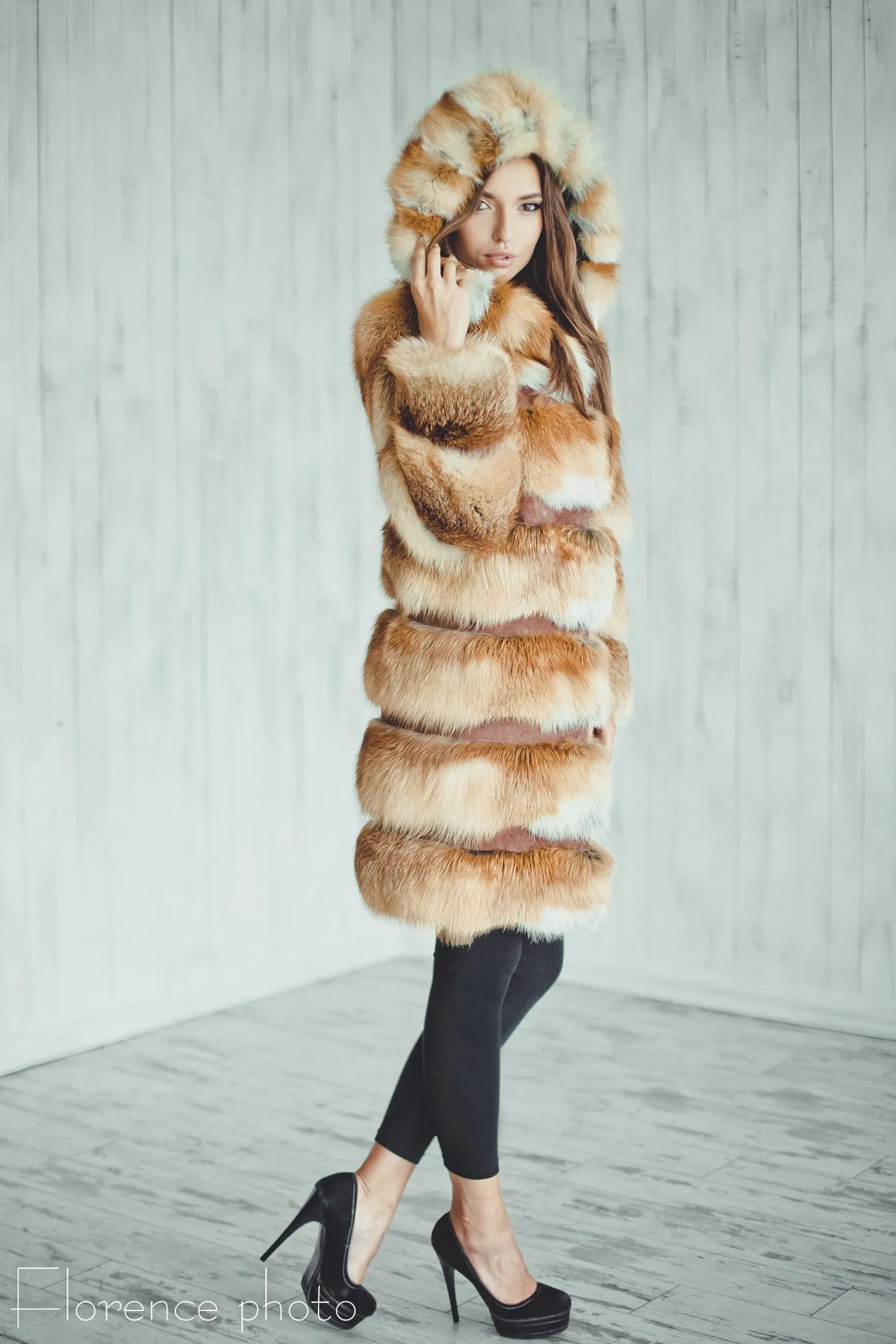 Fox Fur Coat with Hood
