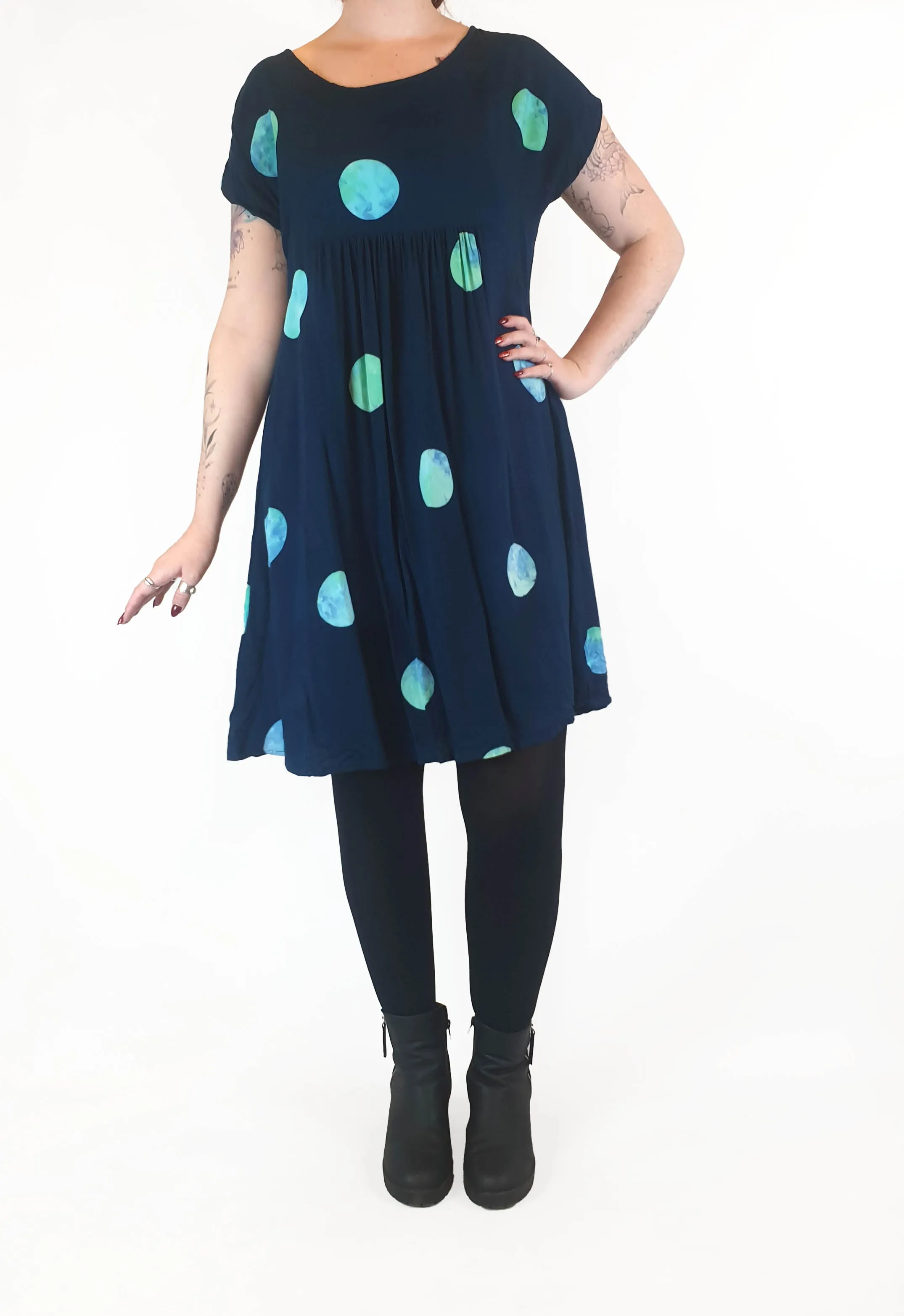 Frank & Dolly's navy dress with large blue polka dots size M