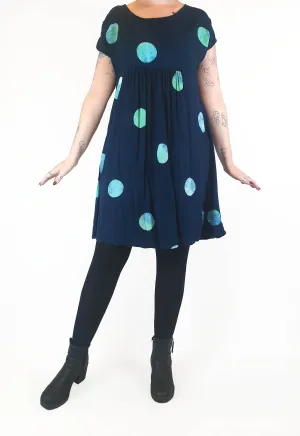 Frank & Dolly's navy dress with large blue polka dots size M