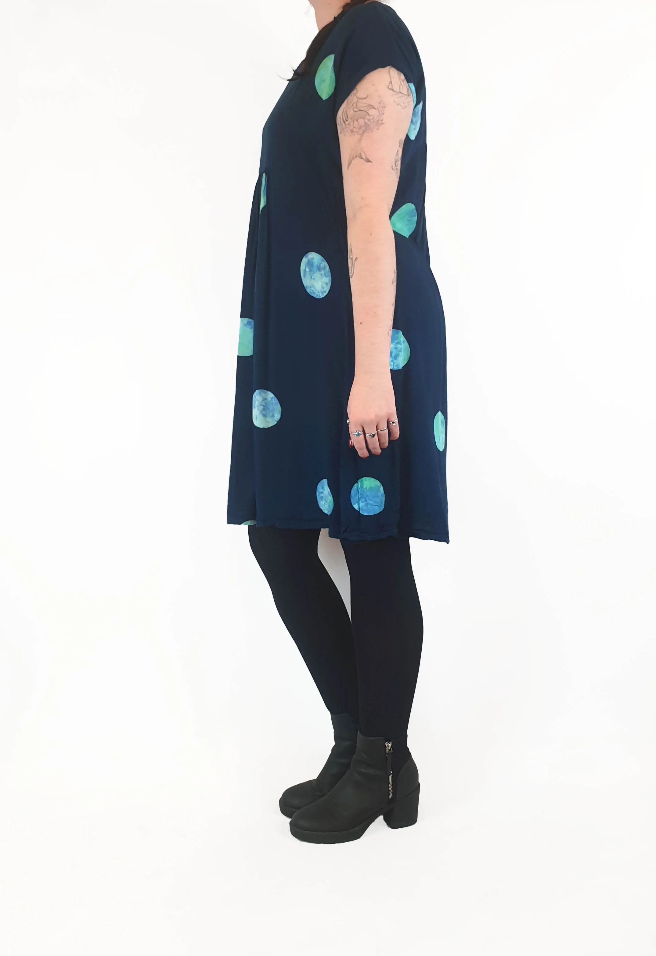 Frank & Dolly's navy dress with large blue polka dots size M
