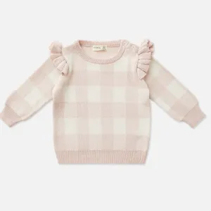 Frill Knit Sweater - Ballet Pink Gingham