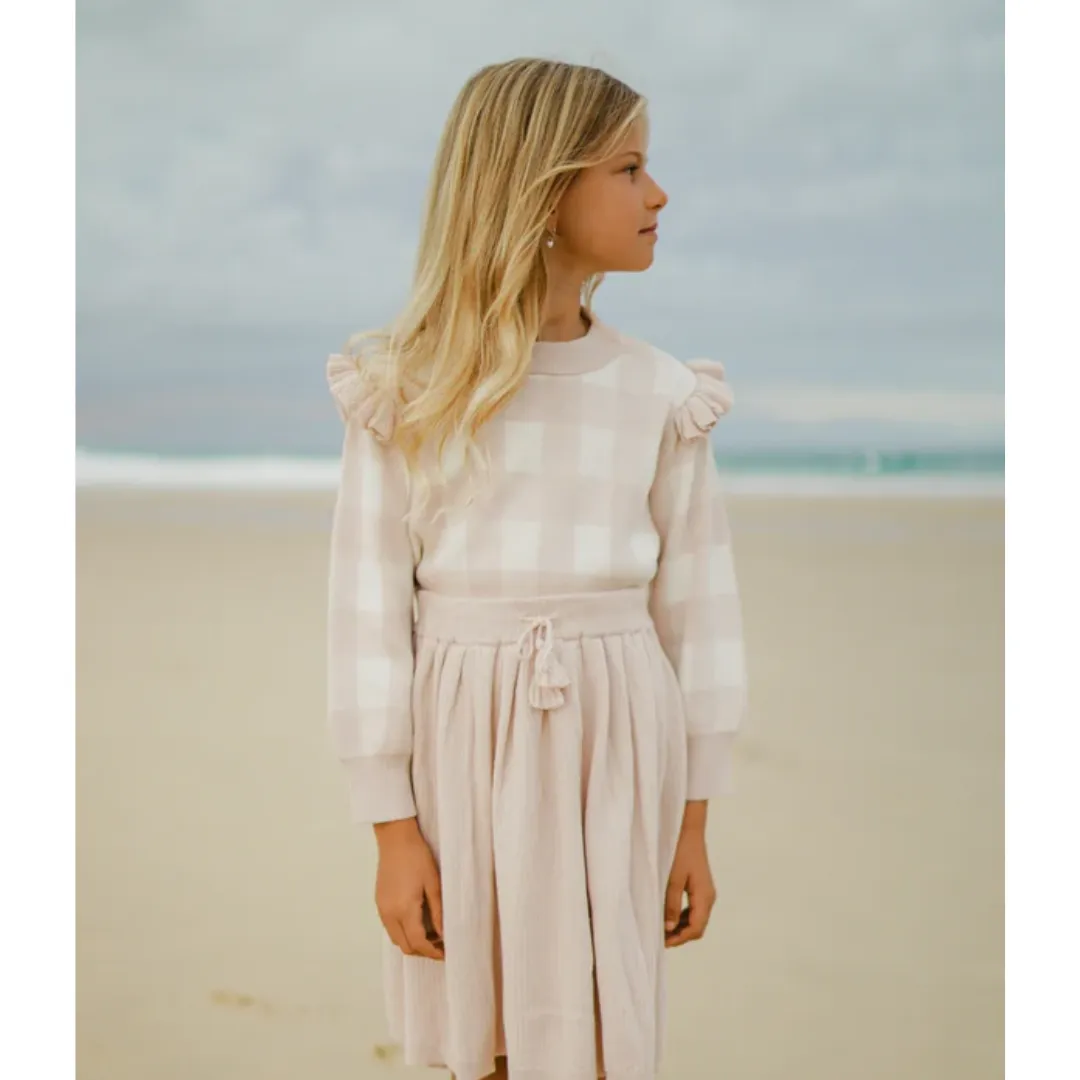 Frill Knit Sweater - Ballet Pink Gingham