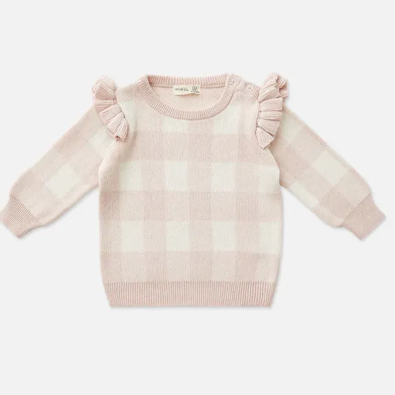 Frill Knit Sweater - Ballet Pink Gingham