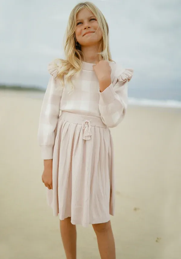 Frill Knit Sweater - Ballet Pink Gingham