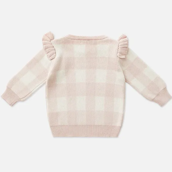 Frill Knit Sweater - Ballet Pink Gingham