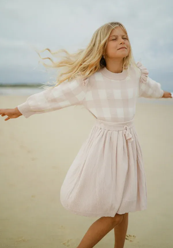 Frill Knit Sweater - Ballet Pink Gingham