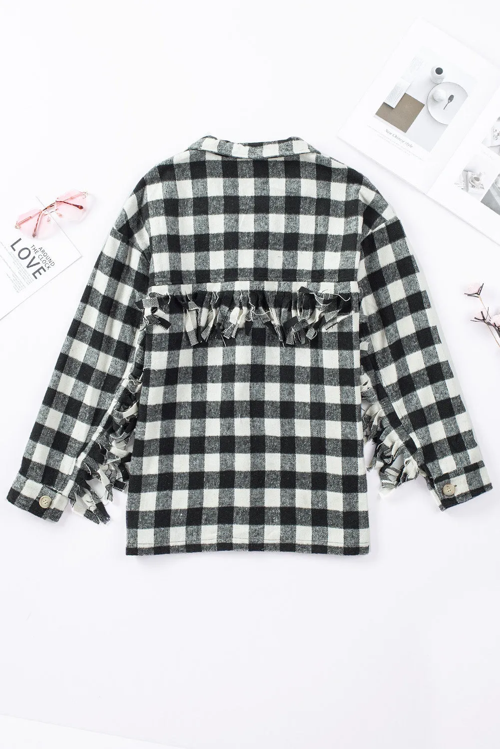 Fringed Plaid Print Shacket