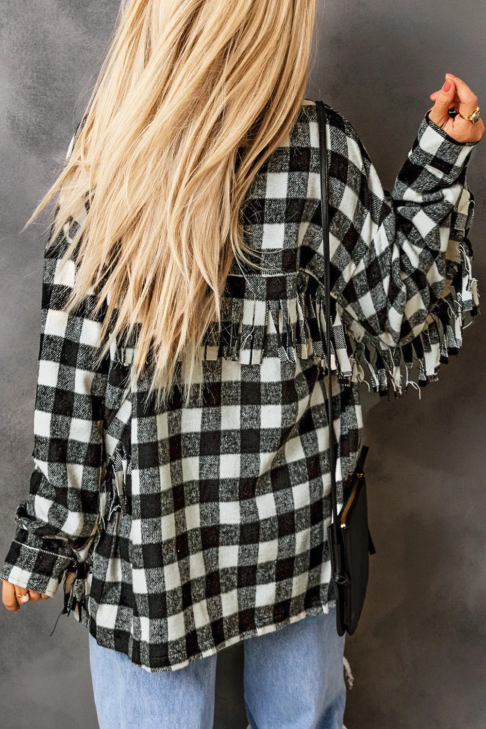 Fringed Plaid Print Shacket