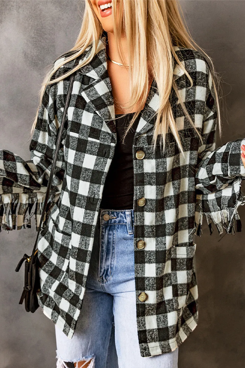 Fringed Plaid Print Shacket