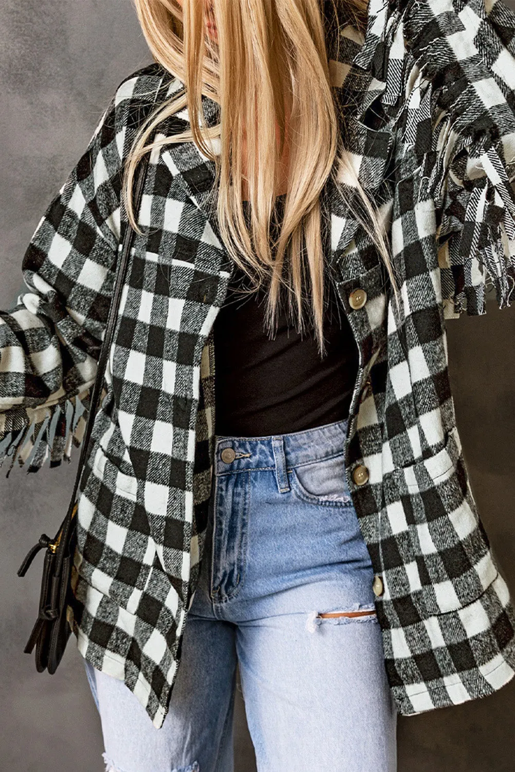 Fringed Plaid Print Shacket