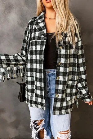 Fringed Plaid Print Shacket