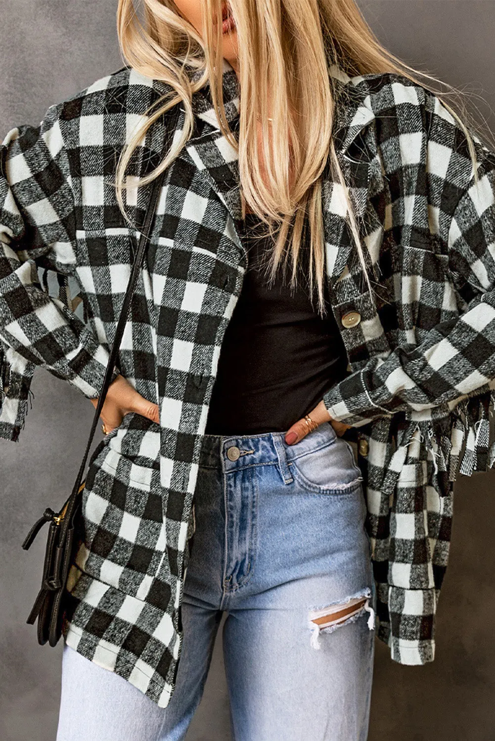 Fringed Plaid Print Shacket