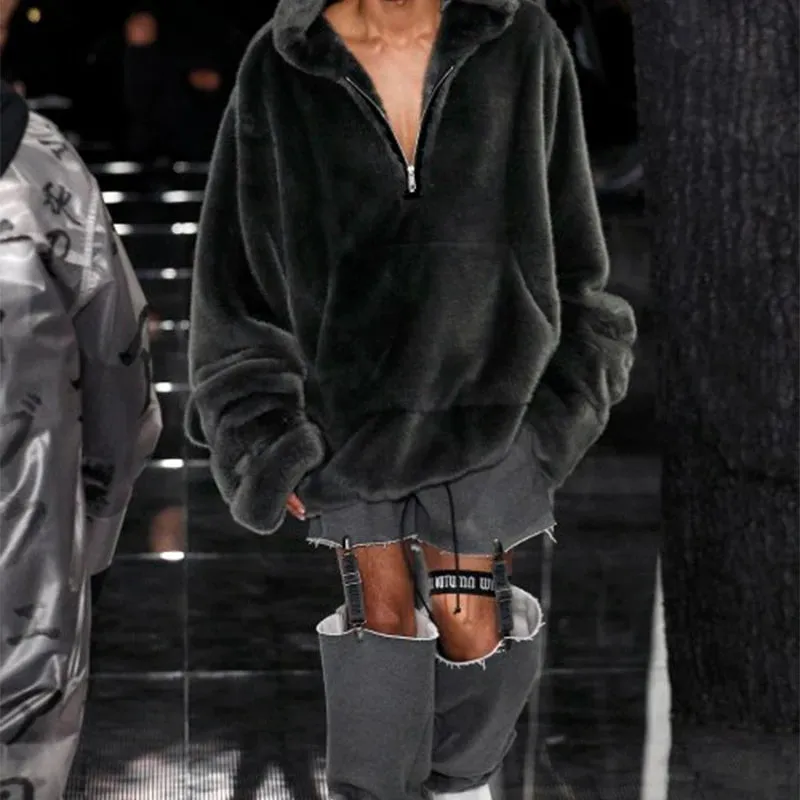 Fur Affordable delivery Coat Warm Jacket Pocket Plush Fur Big ticket savings Runaway Faux Fake Women Zip Hooded Long Brand Overcoats Rabbit Luxury Fashion Big