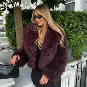 Fur Shawl Collar High-end design Women Iconic Fur Lamb Jacket AI-powered Fashion Hot Winter Faux Burgundy Blogger Trendy Overcoat Coat Girls