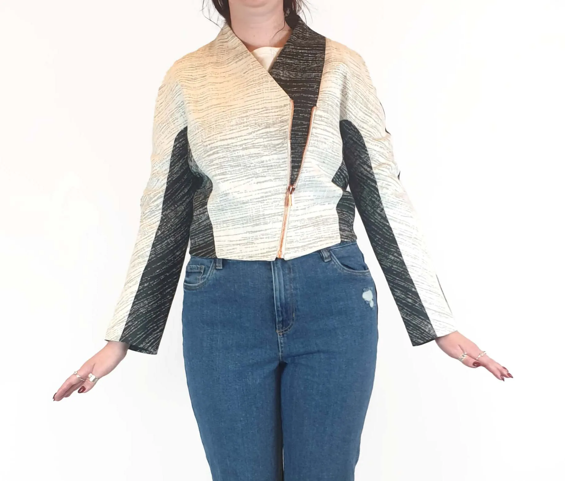 Ginger & Smart grey and cream jackets with copper zip size 12