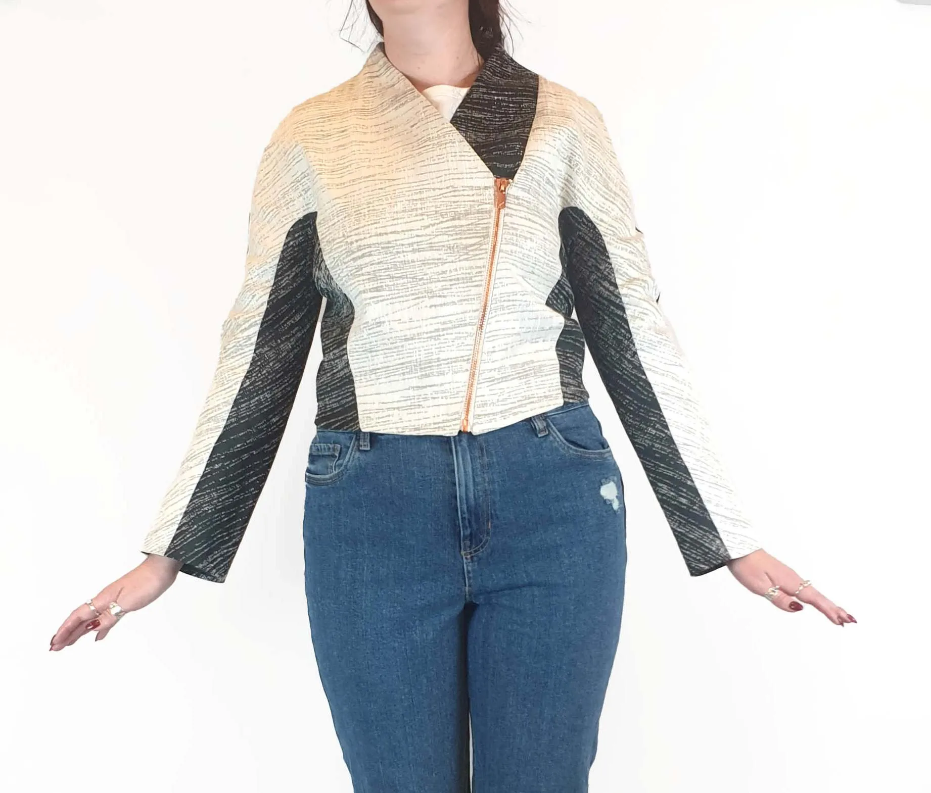 Ginger & Smart grey and cream jackets with copper zip size 12