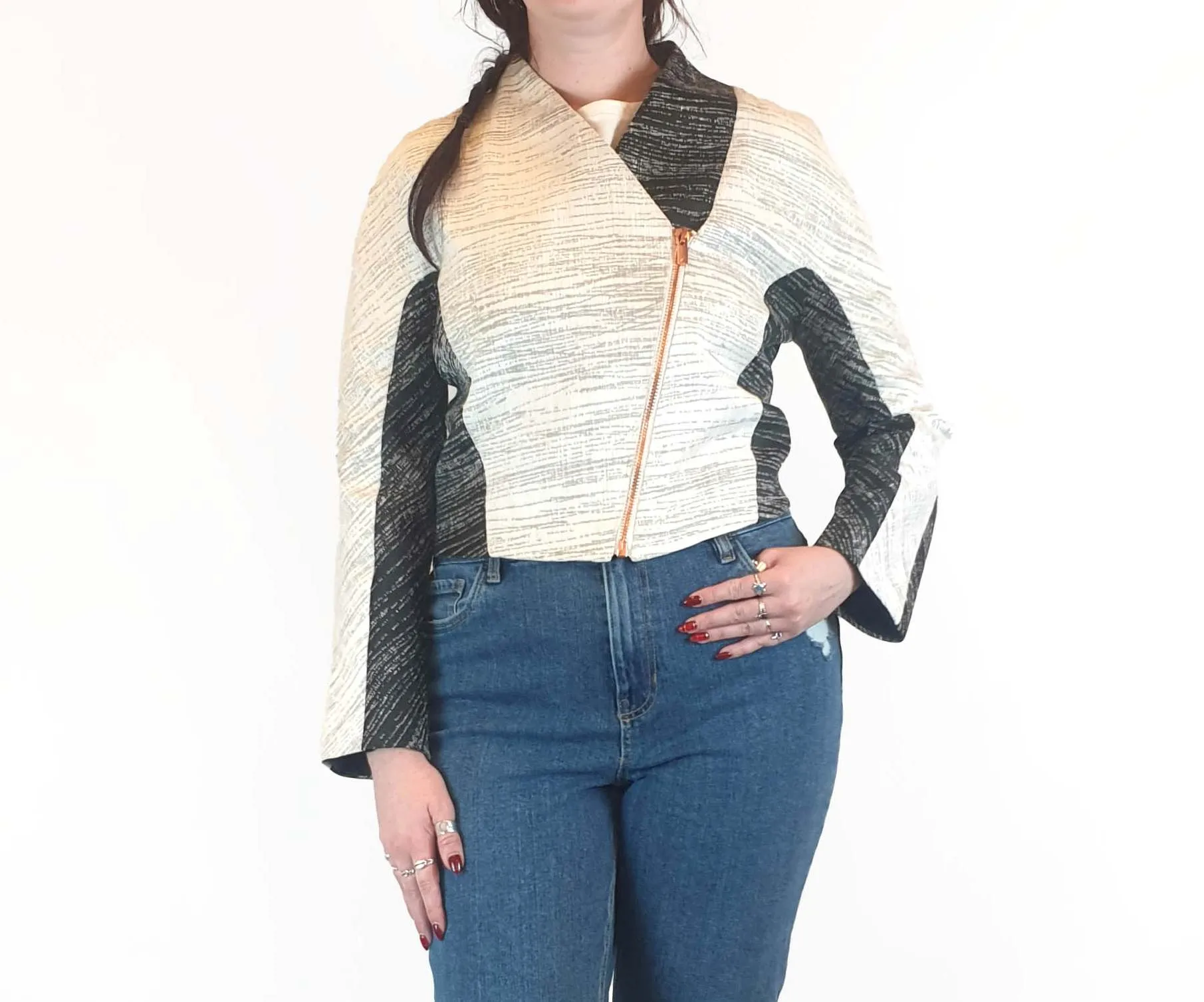 Ginger & Smart grey and cream jackets with copper zip size 12