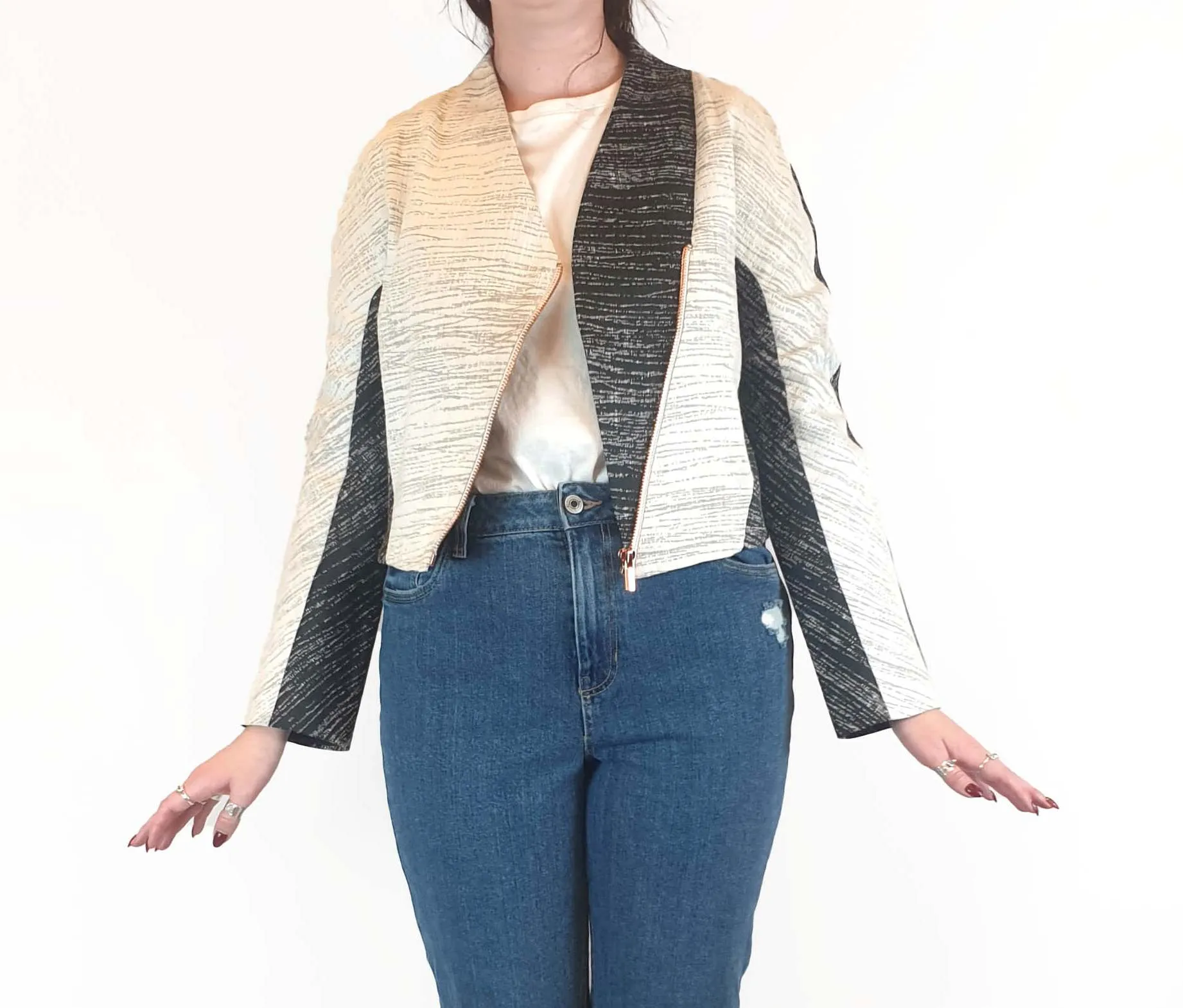 Ginger & Smart grey and cream jackets with copper zip size 12