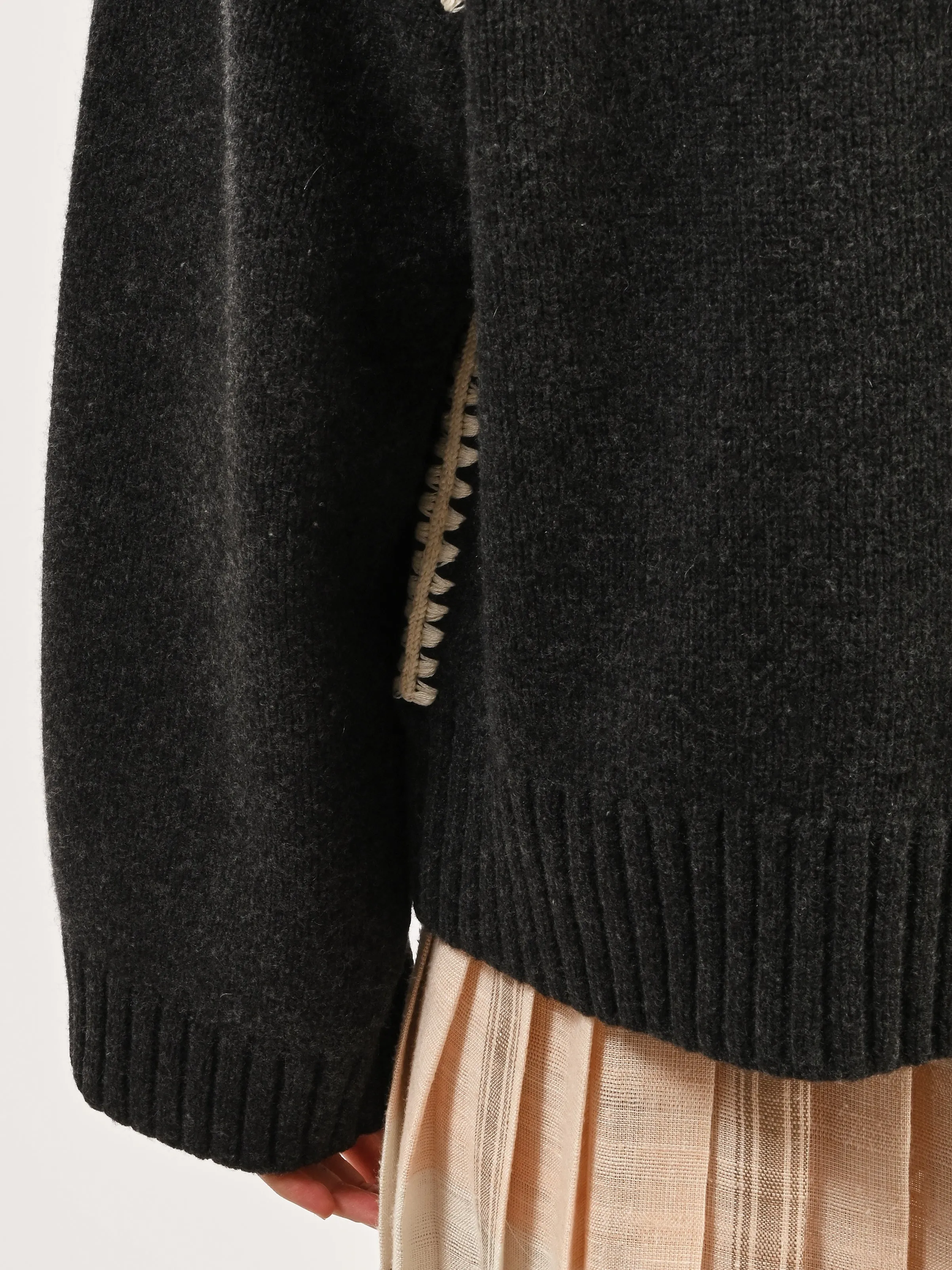 Grey Melange Embroidered Wool Cashmere Knit