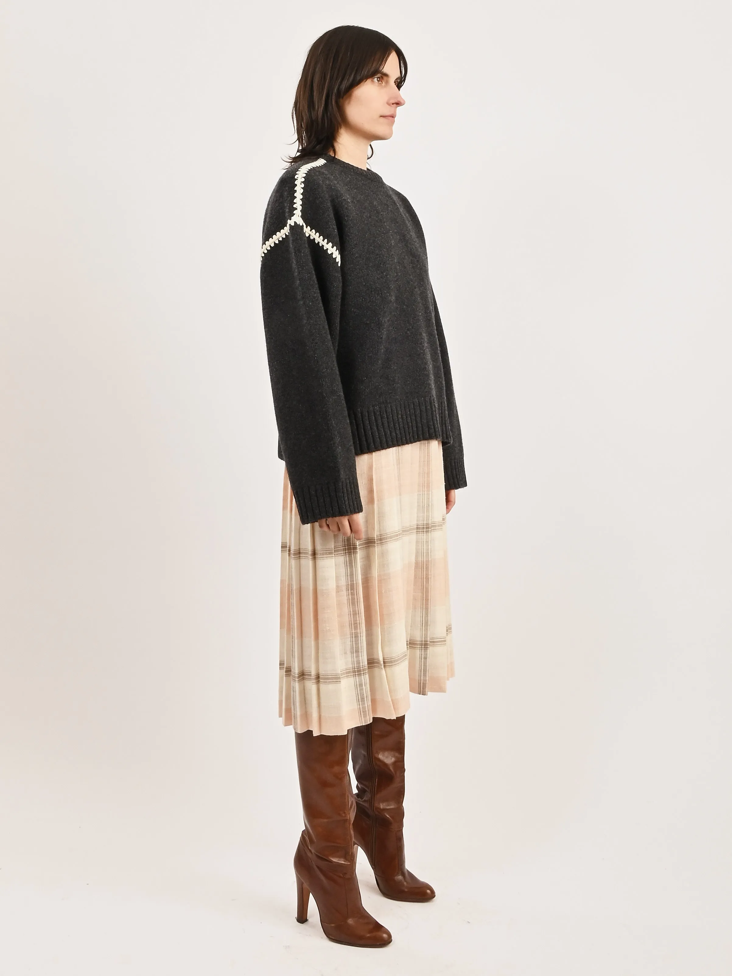 Grey Melange Embroidered Wool Cashmere Knit