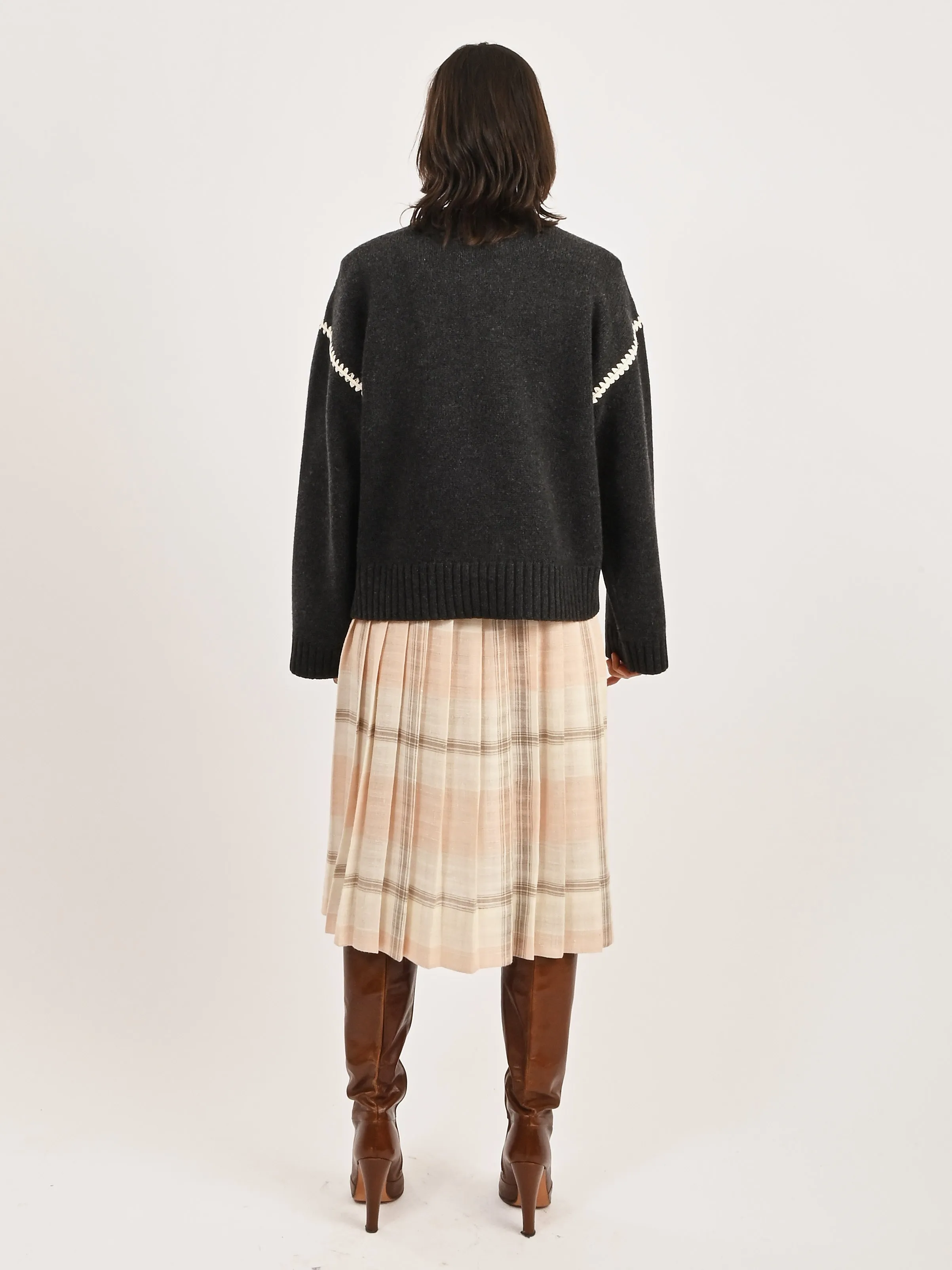 Grey Melange Embroidered Wool Cashmere Knit