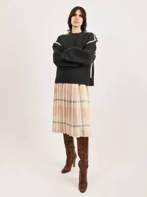 Grey Melange Embroidered Wool Cashmere Knit
