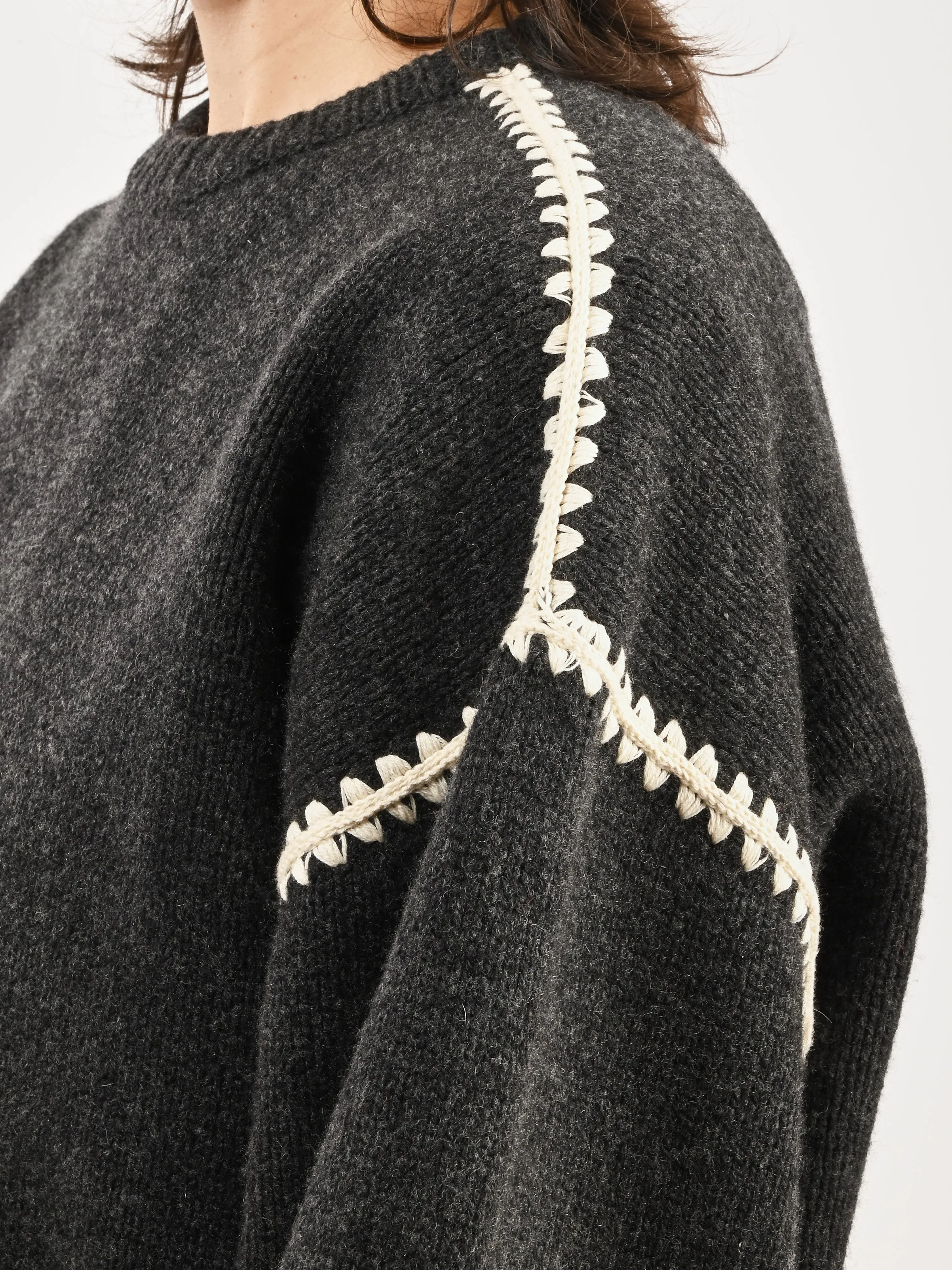 Grey Melange Embroidered Wool Cashmere Knit