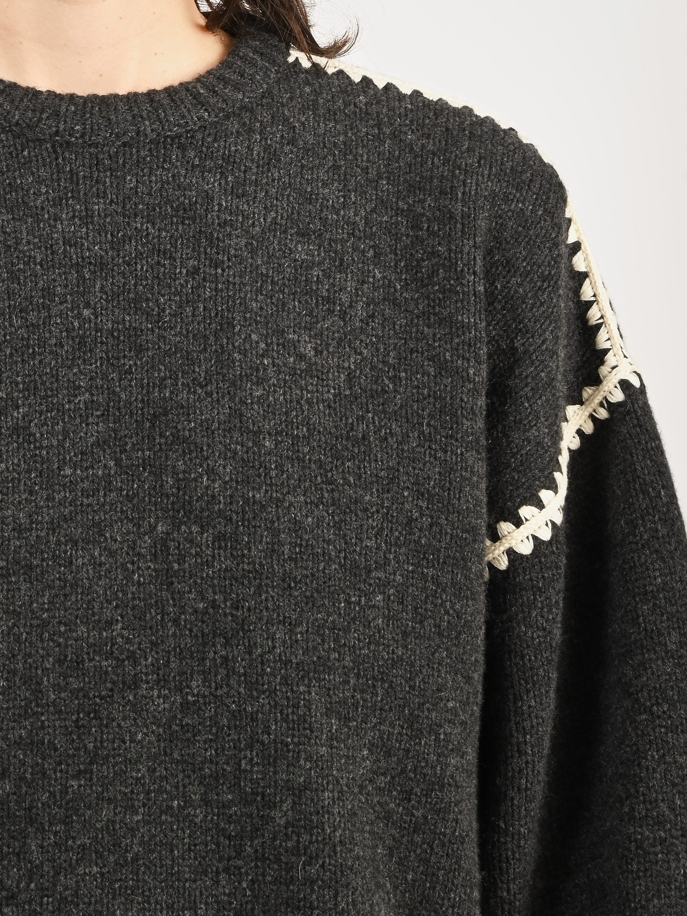 Grey Melange Embroidered Wool Cashmere Knit